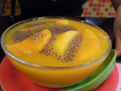 sabja seeds in mango drink